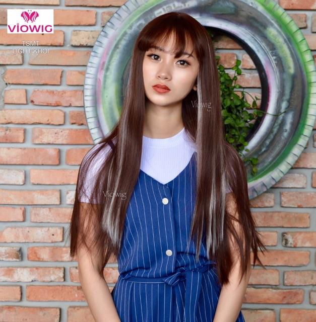 Tóc nguyên đầu line bạch kim- tặng lưới chùm tóc- hình thật