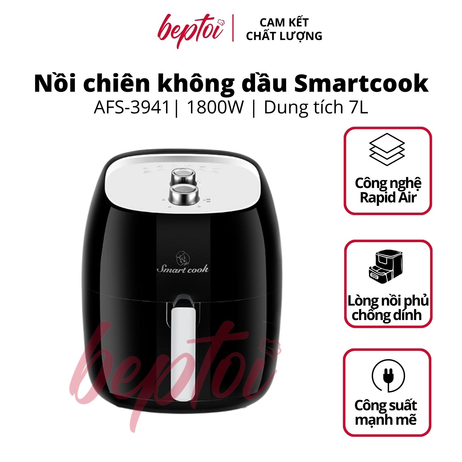 Nồi chiên không dầu cơ dung tích 7 Lít Smartcook AFS-3941 - Hàng chính hãng