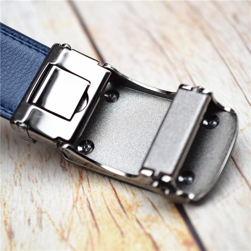 Dây Da Bò Với Hợp Kim Tự Động Khóa Thắt Lưng Nam Thời Trang Nam Xanh Dương Thon Eo 2021 Plus Kích Thước Dây 90-130CM Thiết Kế Dây Đeo