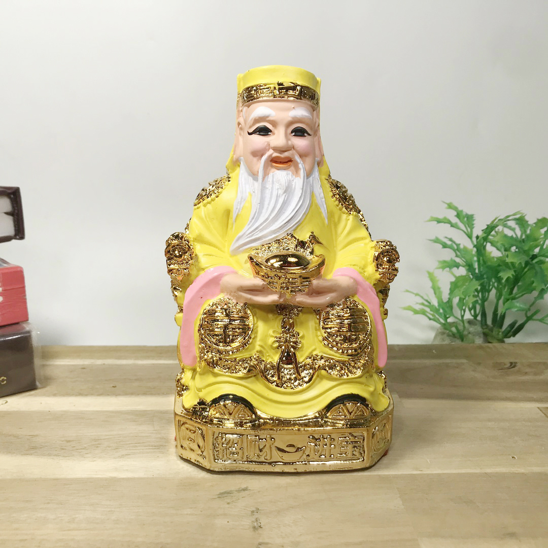 Bộ 2 tượng Thần Tài Thổ Địa áo vàng cao nhiều cỡ