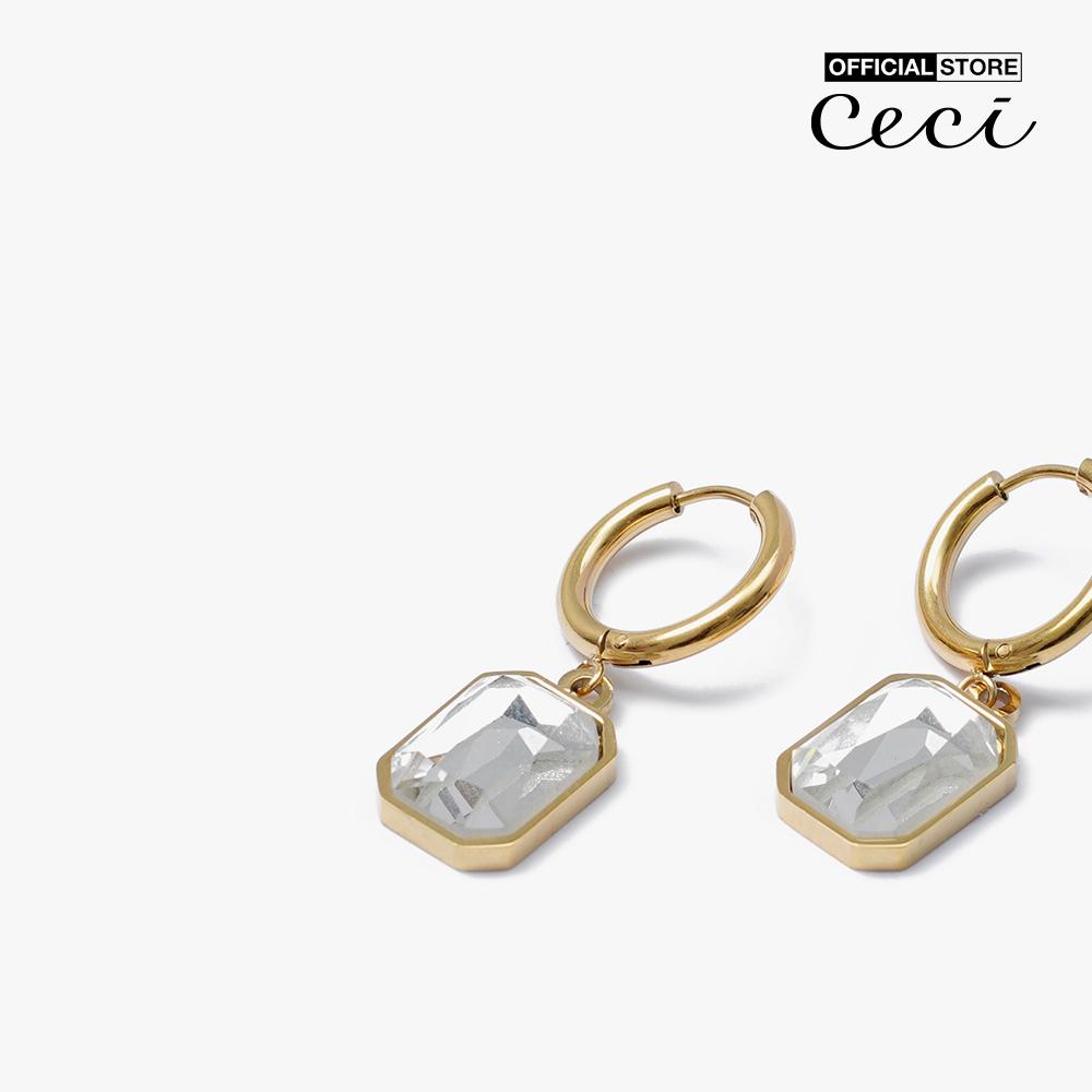 CECI - Khuyên tai nữ khoen tròn dáng thả phối mặt đá thời trang CC1-09000038-27