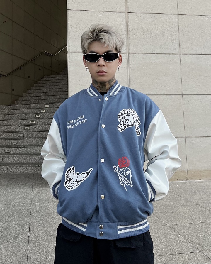 Varsity jacket chữ thập Black made extreme nam nữ 2 lớp , áo khoác bóng chày form rộng unisex , bomber tay da pu - Gin Store