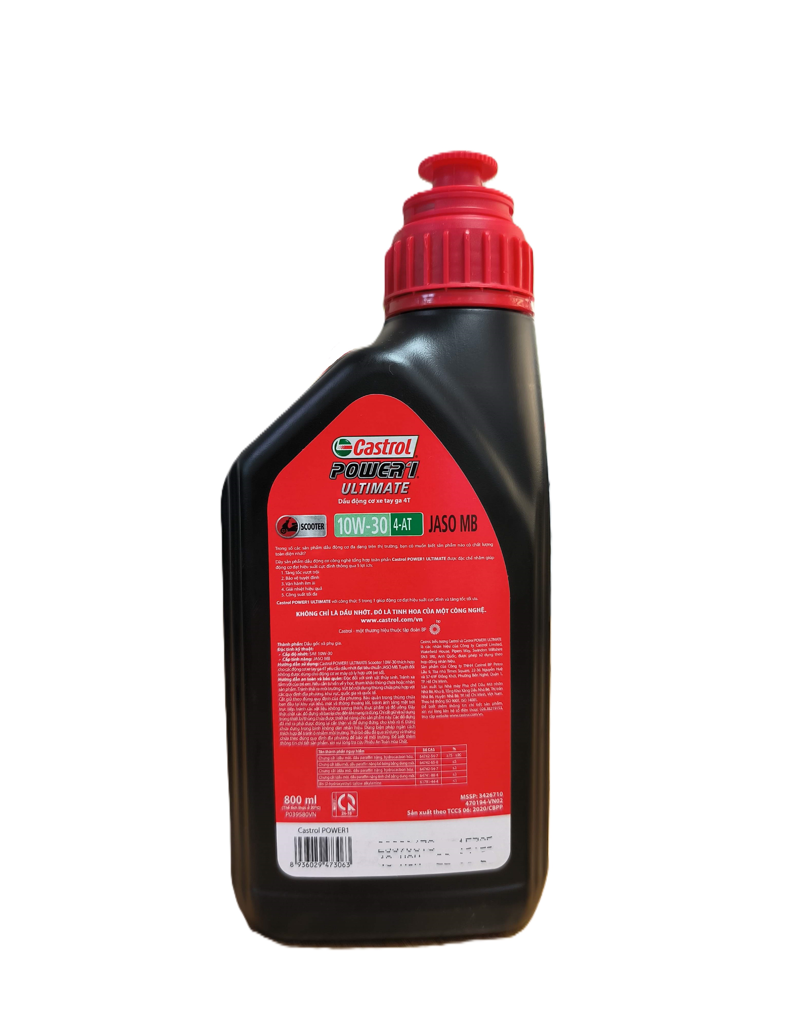 Dầu nhớt xe tay ga Castrol Power 1 Ultimate Scooter 10W-30, 800ML