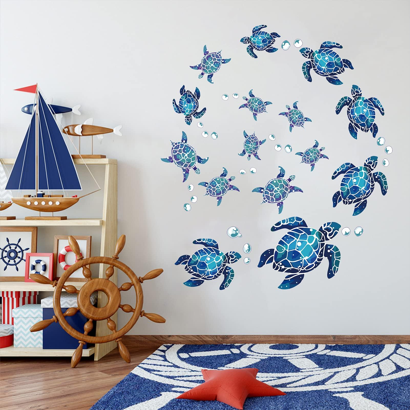 24 miếng dán tường vinyl rùa biển, hình xăm tường rùa dưới nước