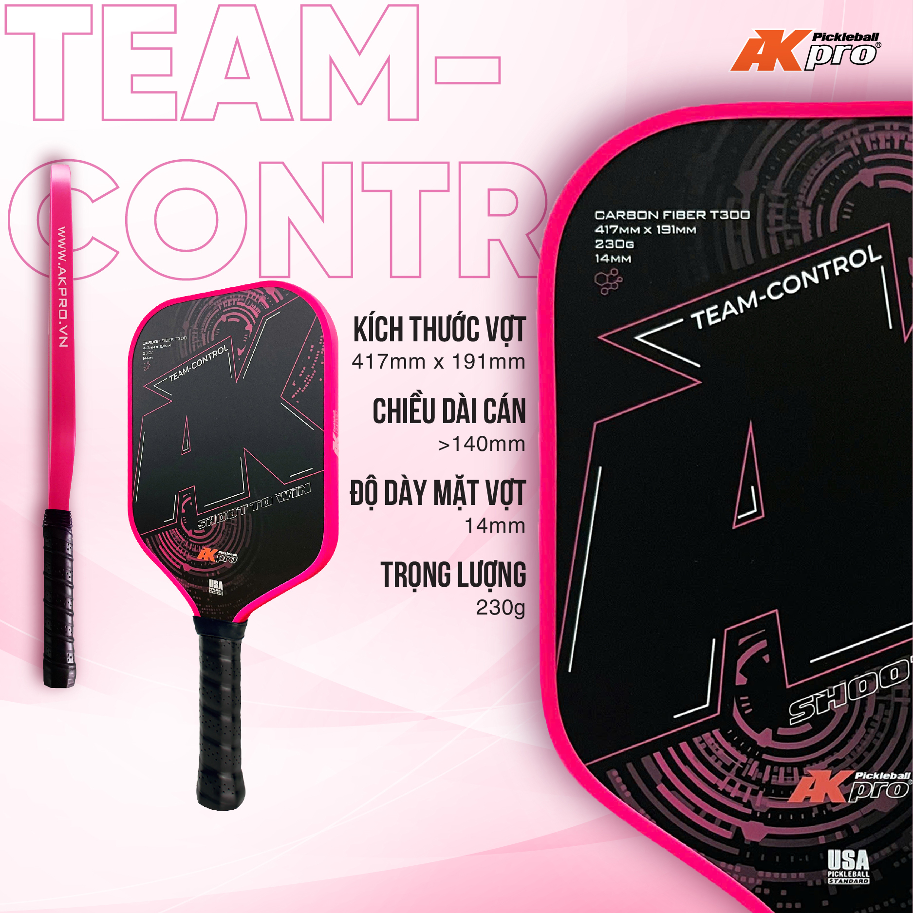 Vợt Pickleball TEAM-CONTROL Carbon T300
