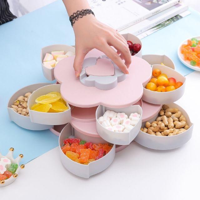 Khay đựng Mứt, Bánh Kẹo hình cánh hoa 2 tầng hiện đại