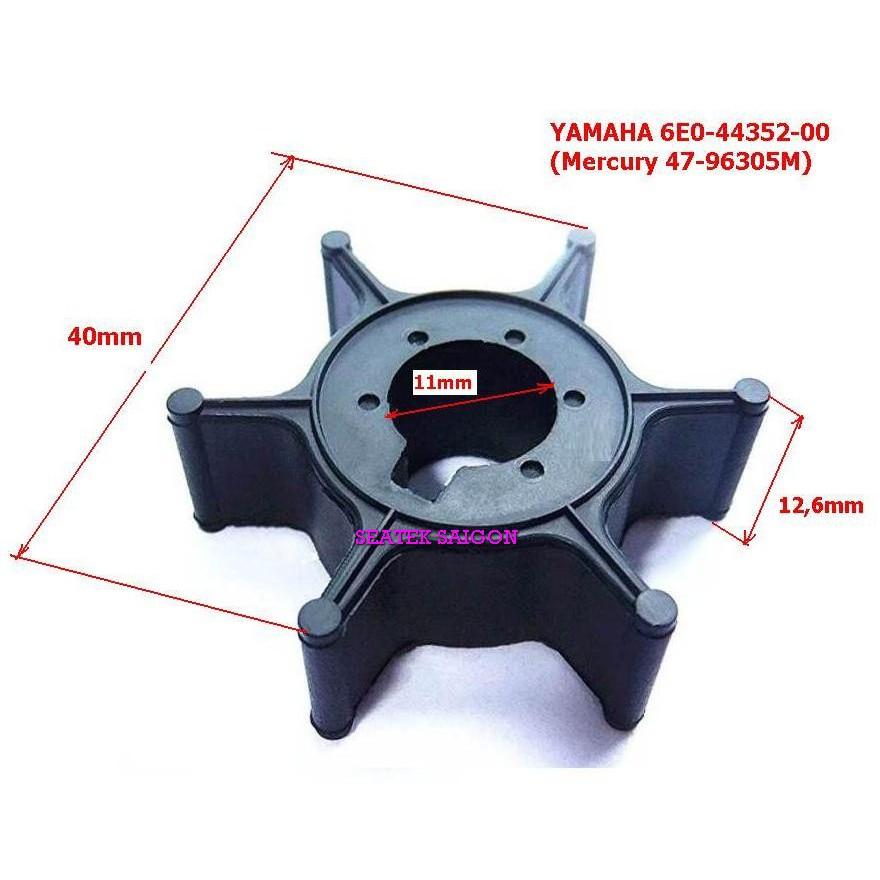 Cánh quạt bơm nước làm mát ca nô Yamaha 4HP, 5HP, 6HP, Yamaha 6E0-44352-00, Mercury 47-96305M. Đài Loan