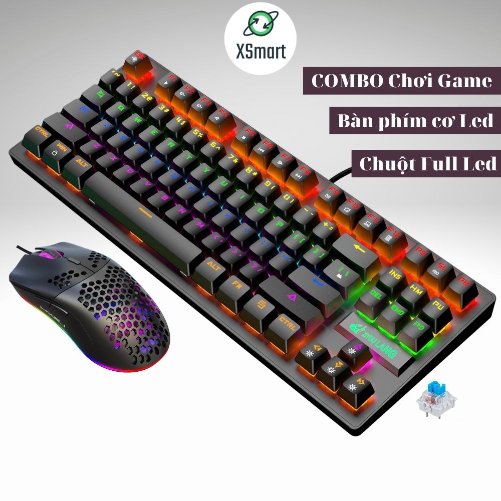 Bộ bàn phím chuột cơ gaming XSmart cao cấp LED nhiều màu tương thích máy tính laptop pc K2 + M8 (đen) - Hàng Chính Hãng