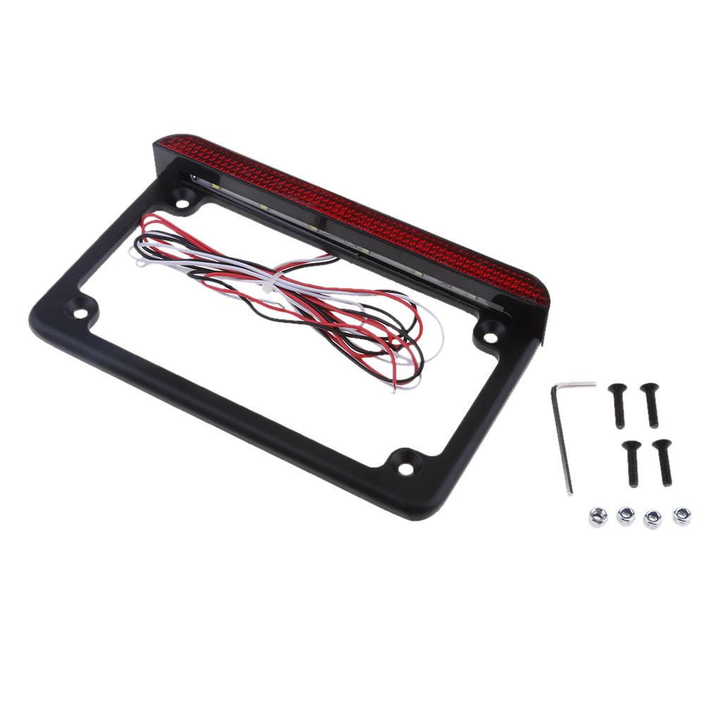 Universal Motorcycle Black Aluminum License Plate Frame With LED Brake Light