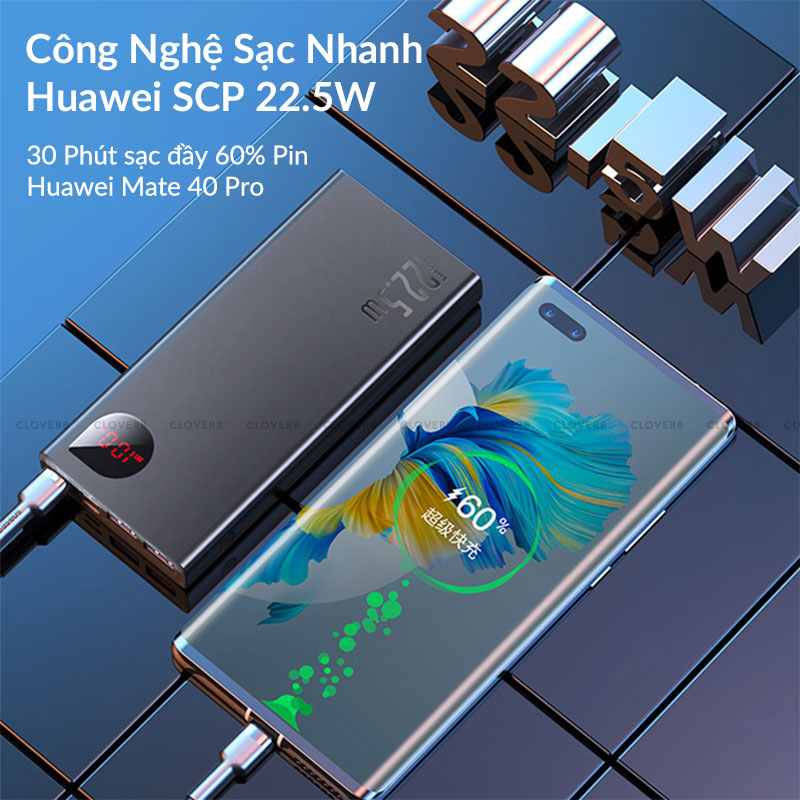 Pin dự phòng BASEUS Adaman Metal Digital Display Sạc Nhanh 22.5W Tương Thích PD20 Hàng Chính Hãng