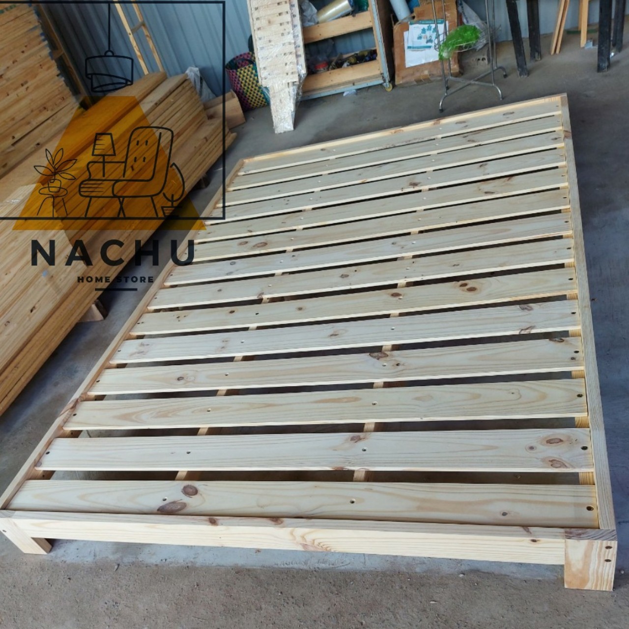 Giường Ngủ Gỗ Thông Hộp Đủ Kích Thước Cao 20cm Nachu Home Store