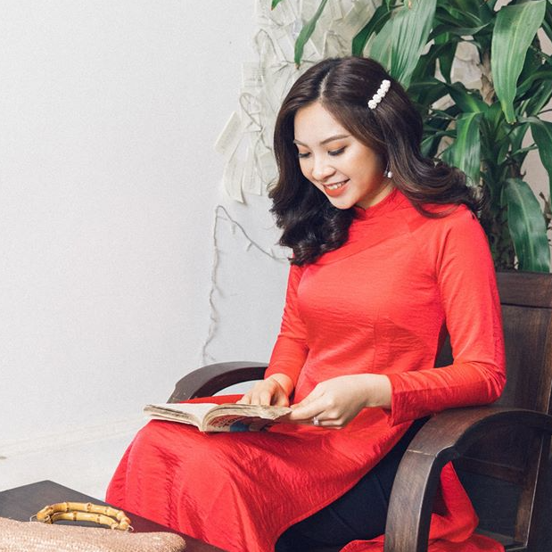 Áo Dài Cách Tân Lụa Tô Châu Cao Cấp - Áo Đỏ + Quần Đen , Áo Dài Mian