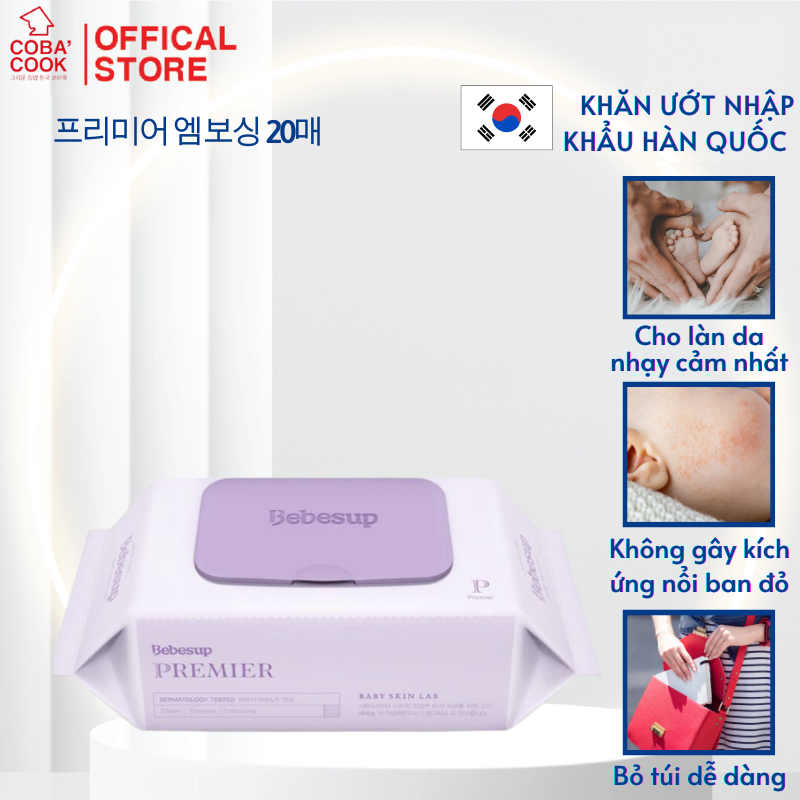 Khăn Ướt Gói Nhỏ Hàn Quốc Bebesup Primier 20 Tờ/Gói Thương Hiệu Bebesup