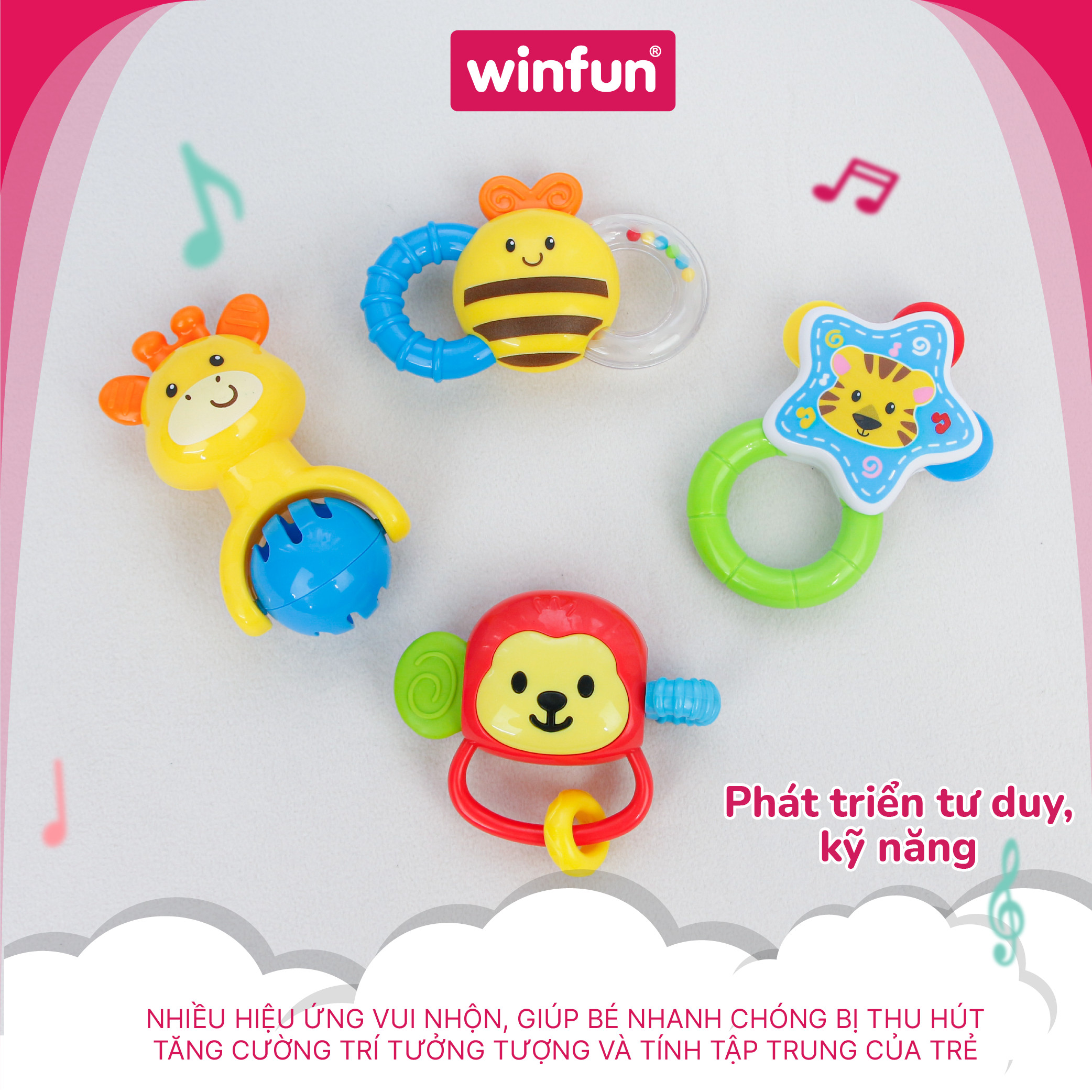 Set 4 đồ chơi xúc xắc cầm tay, gặm nướu chủ đề động vật hoang dã Winfun 0634-NL