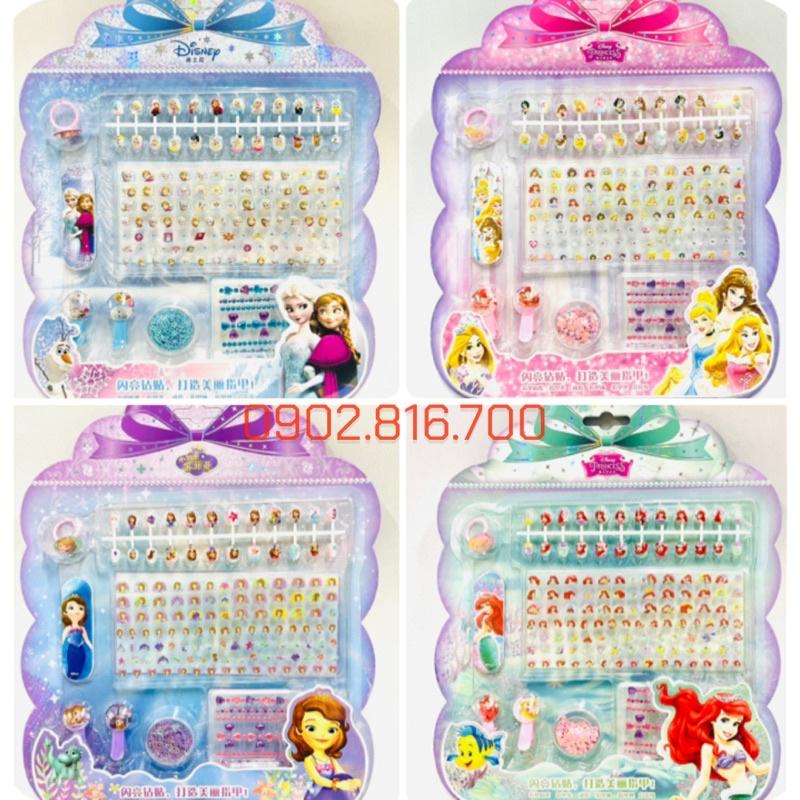 Vỉ đồ chơi trang điểm làm móng làm nails sticker 3D nổi dán móng tay cho bé gái hình Elsa-công chúa-Ariel-Sofia