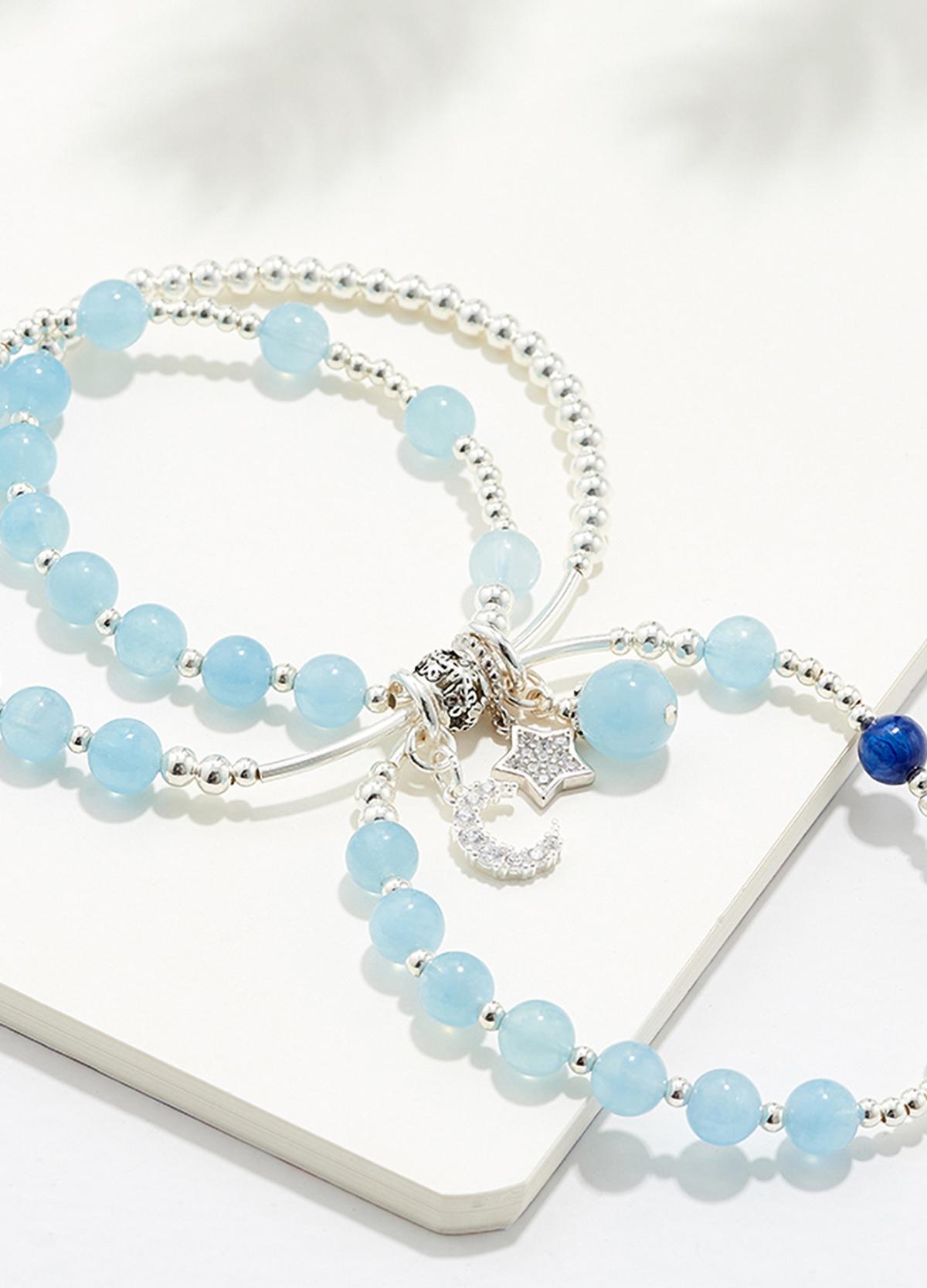Vòng tay 3 line đá aqumarine charm bạc mệnh thủy, mộc - Ngọc Quý Gemstones