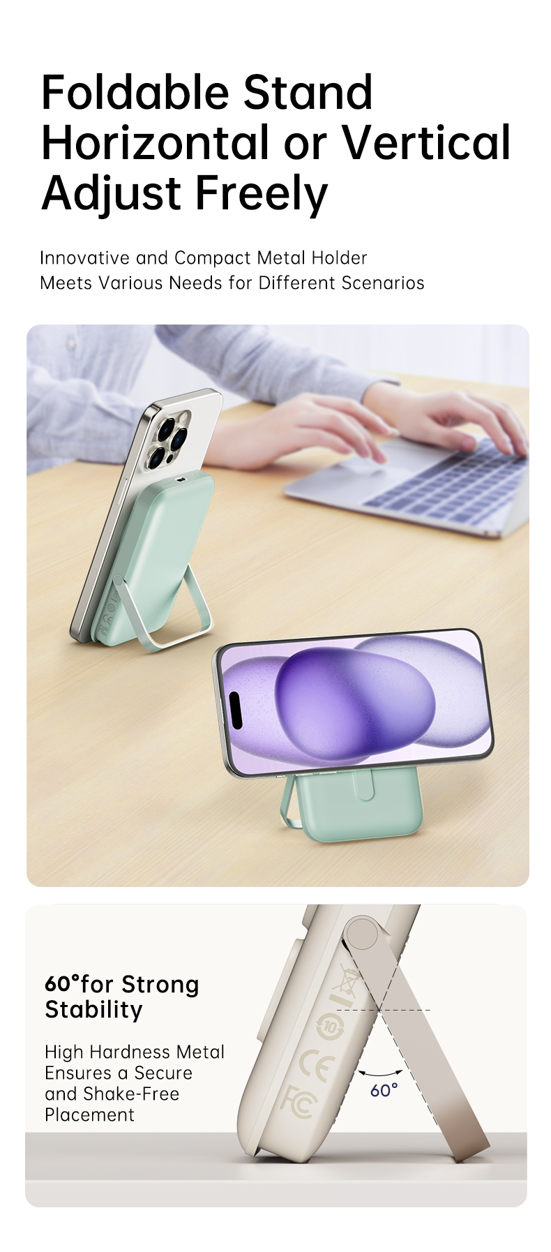 Pin sạc dự phòng không dây kèm giá đỡ điện thoại Rockspace P20 SE sạc nhanh PD 20W 10000mAh - Hàng chính hãng bảo hành 12 tháng