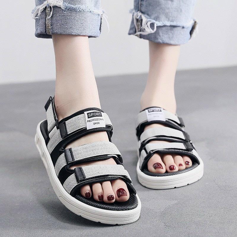 SANDAL ĐẾ TRẮNG ĐEN XÁM 3 QUAI NGANG