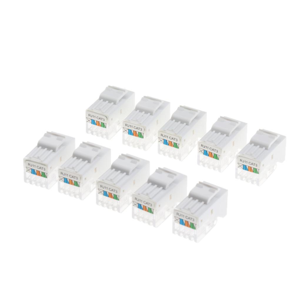 10 Chiếc CAT3 RJ11/12 Thông Tin Điện Thoại Âm Thanh Giọng Nói Móc Jack Mô Đun Trắng