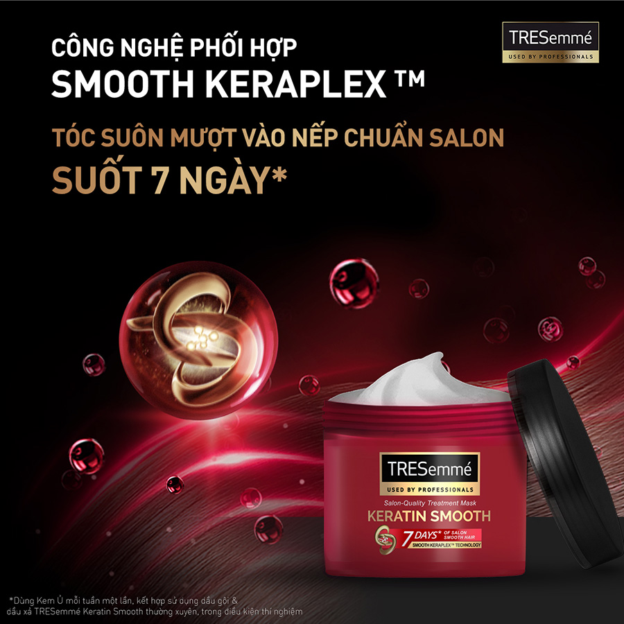 Combo Dầu Gội 850g &amp; Kem Ủ 180ml TRESemmé Keratin Smooth với công thức Hydrolyzed Keratin Vào Nếp Suôn Mượt chuẩn Salon