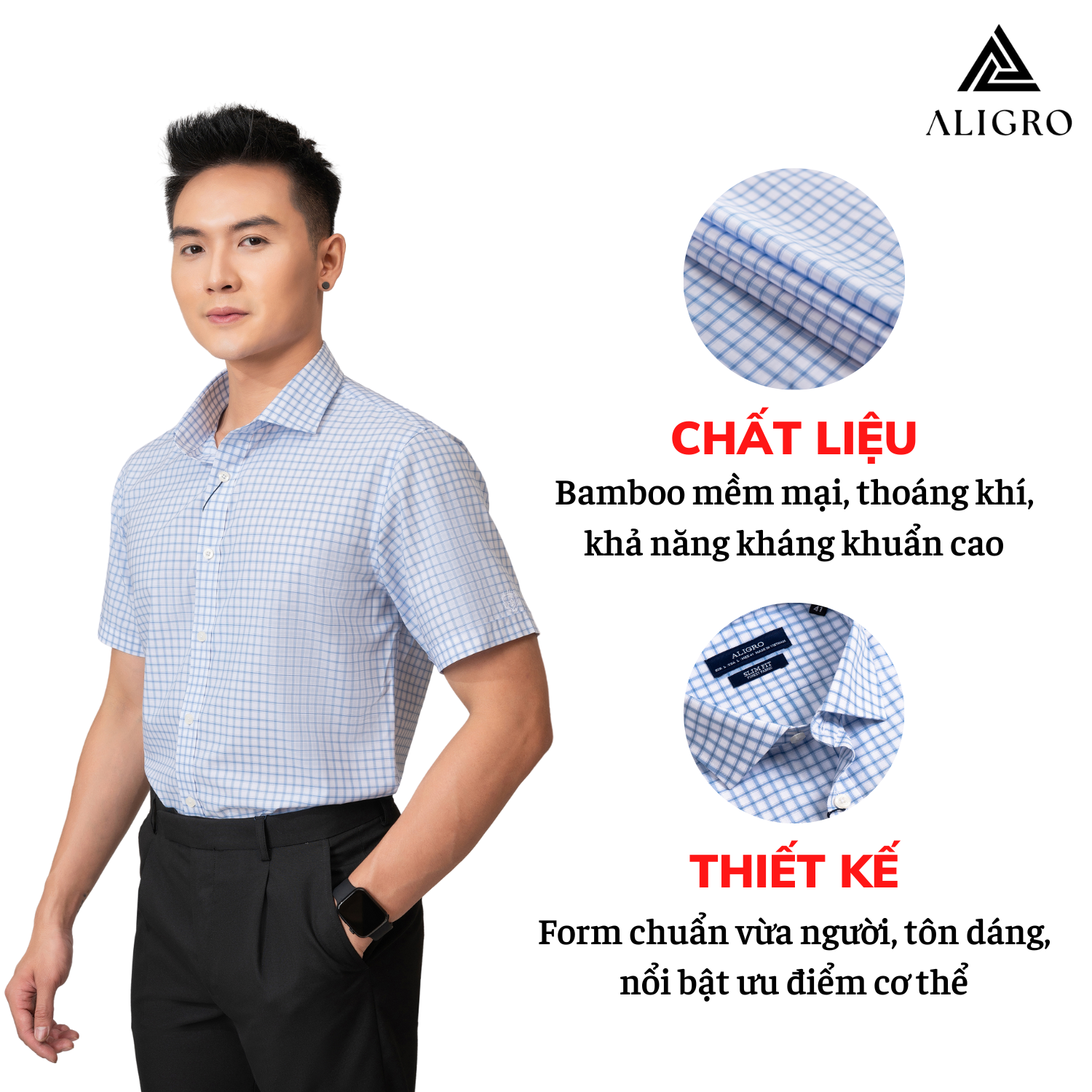 Áo sơ mi nam ngắn tay ALIGRO màu xanh da trời họa tiết kẻ sọc form slim vừa thời trang công sở trẻ trung ALGS-C116