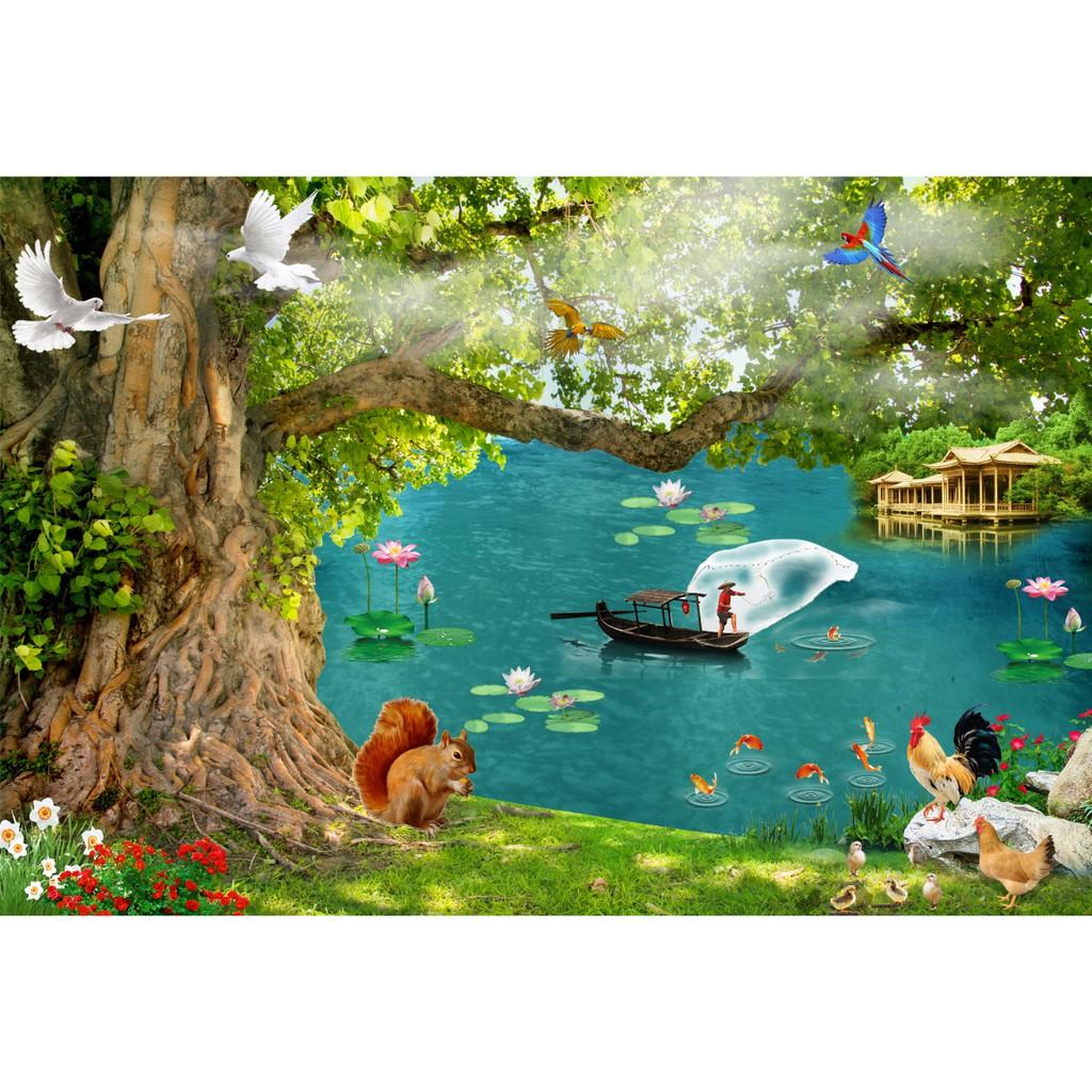 Tranh trang trí nhà cửa sơn thuỷ hữu tình in decal pp
