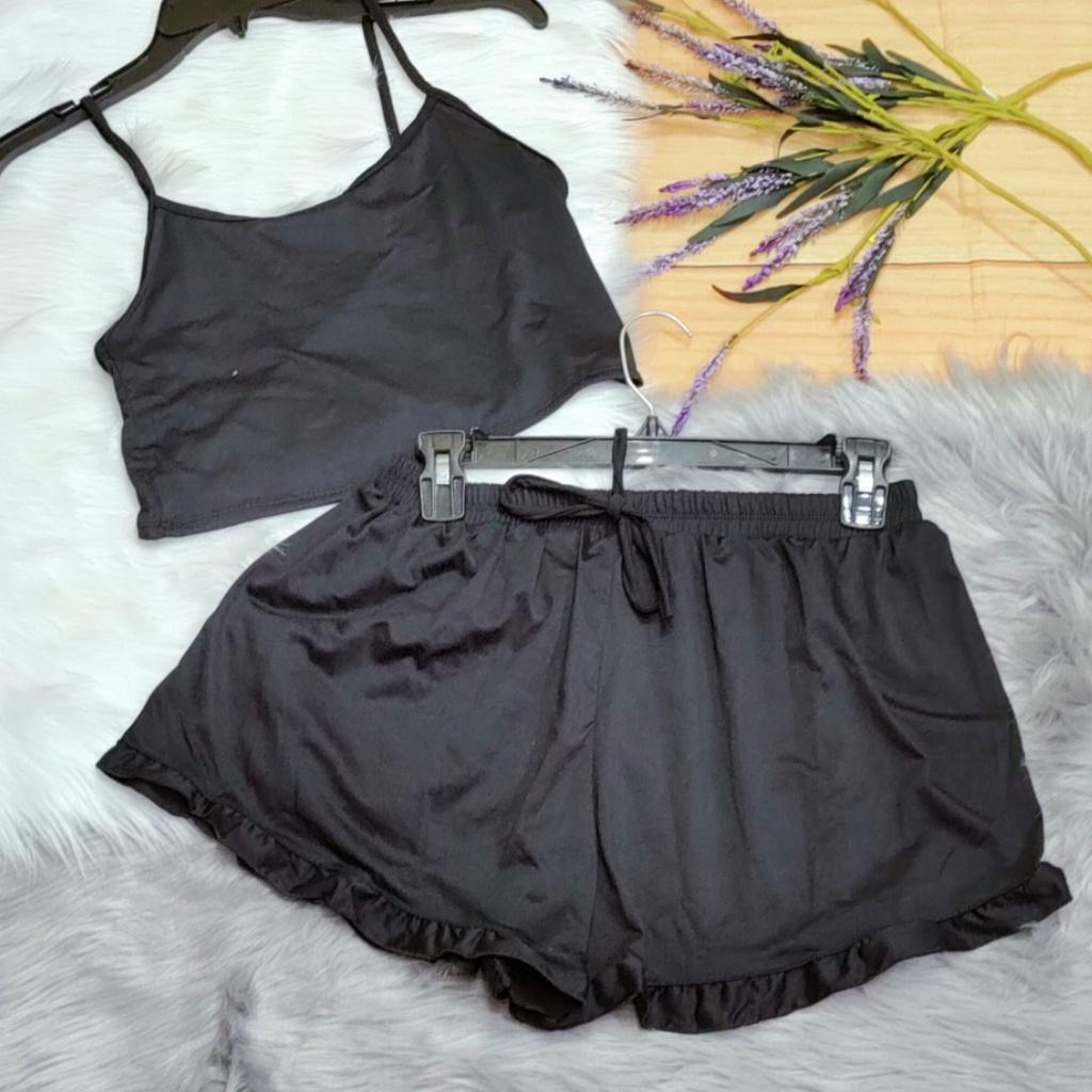 Đồ bộ nữ, đồ ngủ 2 dây sexy đùi thun co giãn quần bèo dễ thương