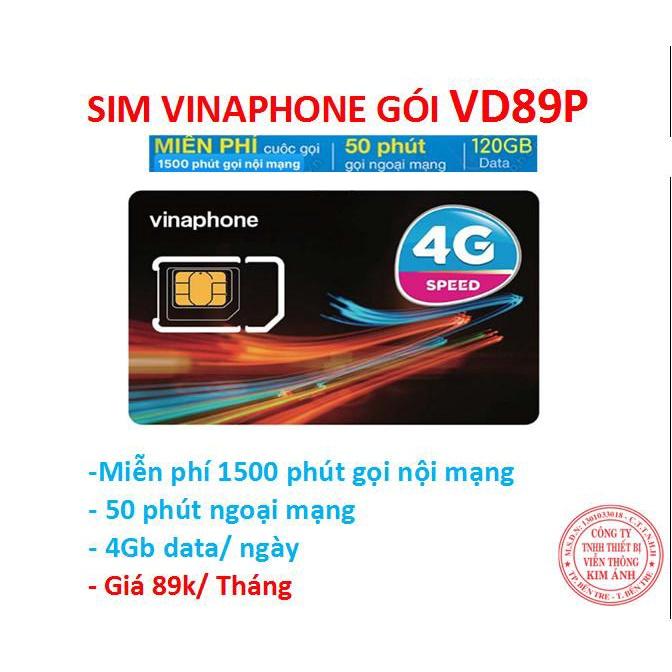 Sim nghe gọi dùng mãi mãi Vinaphone gói Vd89p ưu đãi 4GB/ Ngày + miễn phí gọi chỉ 89k/ tháng, sim vina Hàng chính hãng