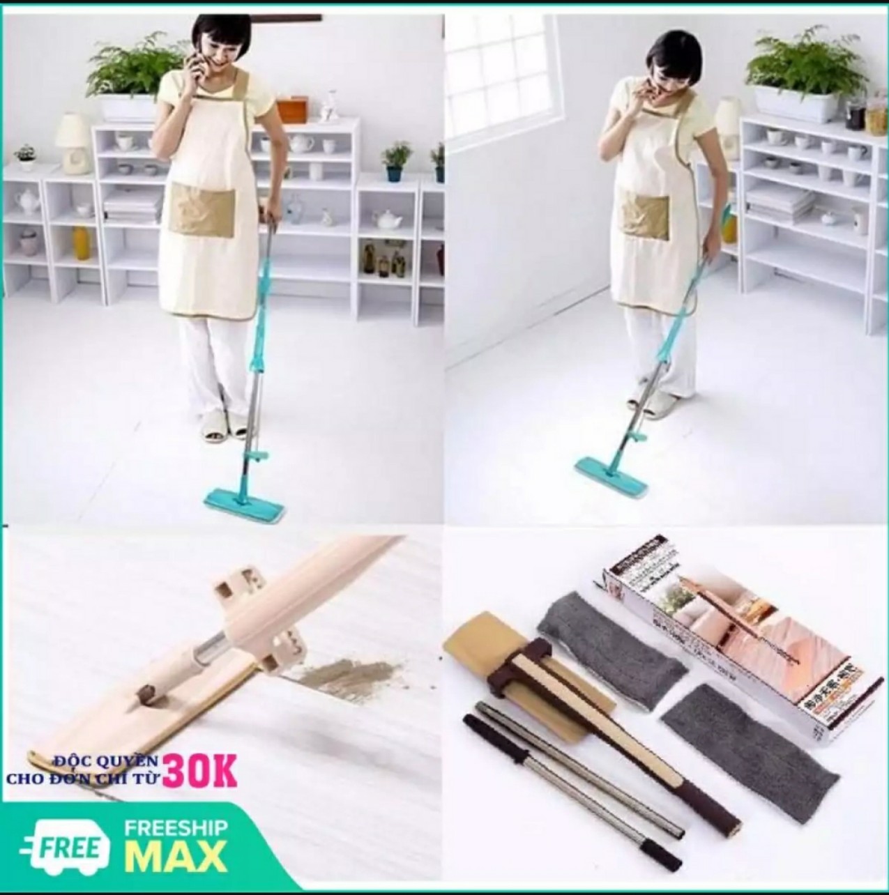 Cây lau nhà tự vắt thông minh xoay 360 độ đa năng lau kính trần nhà