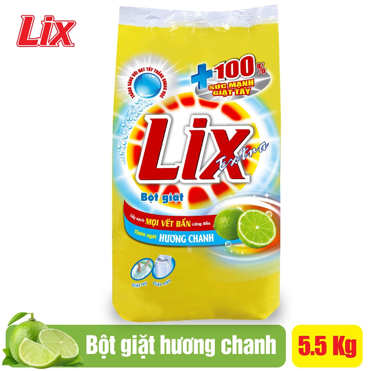 Bột giặt Lix Extra hương chanh 5.5Kg EC563 - Tẩy sạch vết bẩn cực mạnh