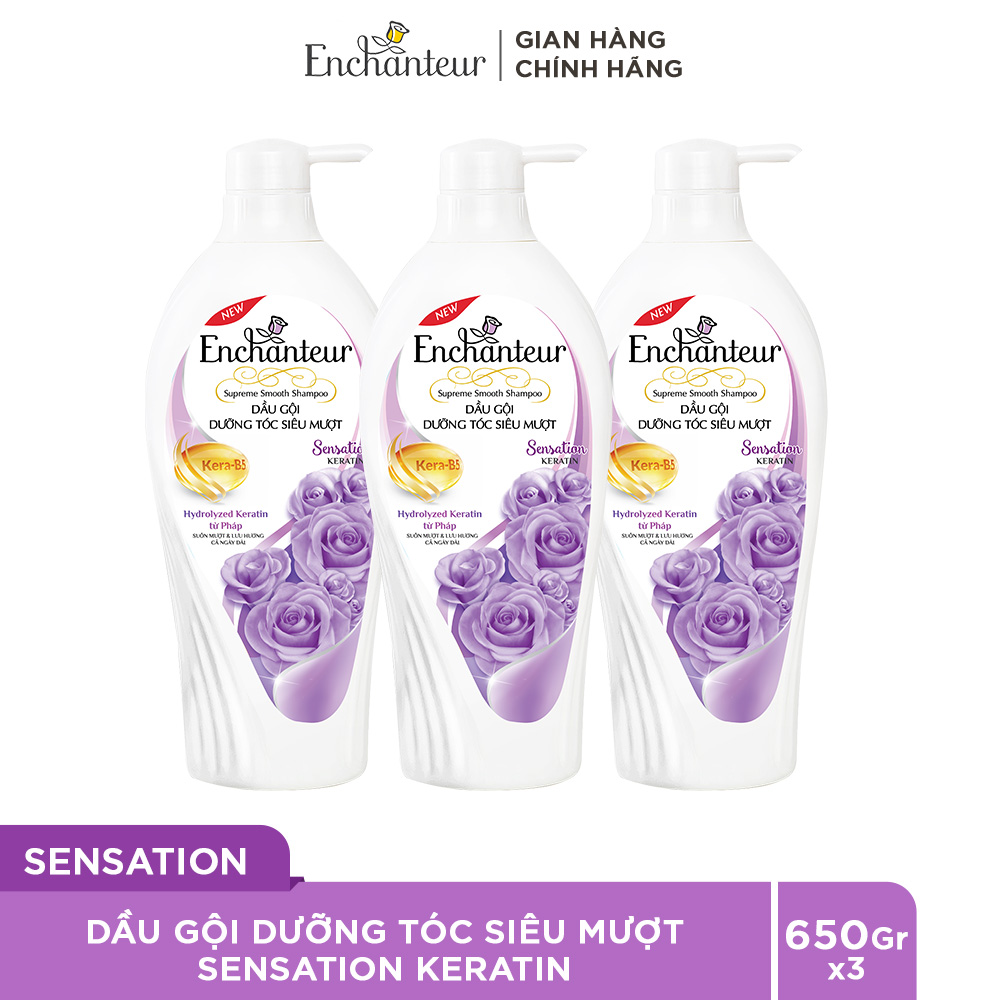 Combo 3 Dầu gội dưỡng tóc siêu mượt Enchanteur Sensation Keratin 650gr/Chai