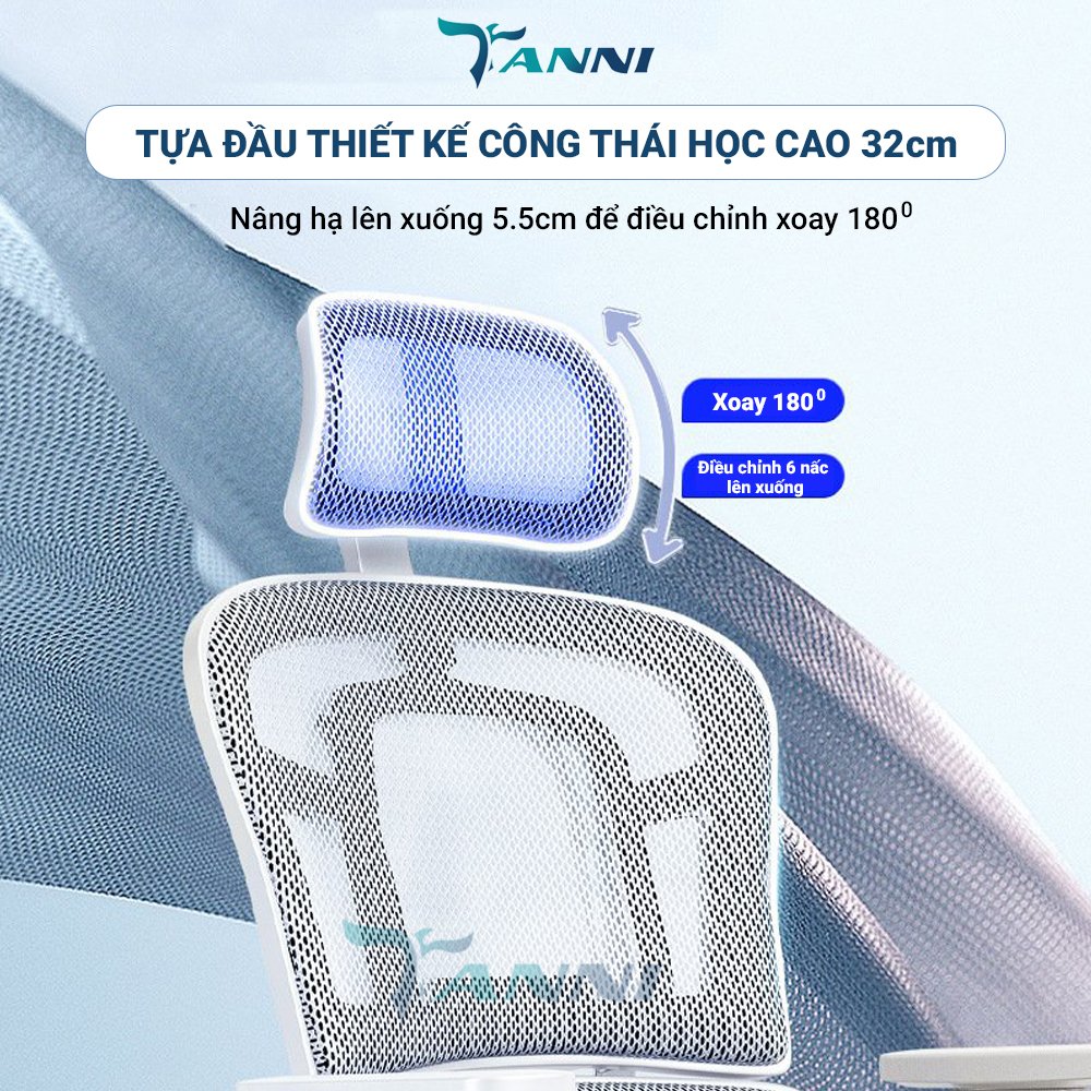 Ghế Xoay Văn Phòng Công Thái Học Cao Cấp Có Ngả Lưng TANNI Premium V3, Ghế Xoay Ngồi Làm Việc Ergonomic Nhập Khẩu