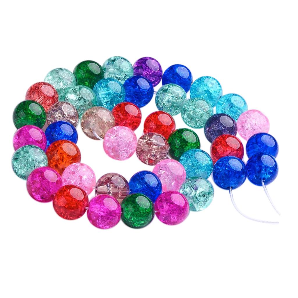 42 Pieces 10mm Glass Crackling Glass Beads Crystal Glass Beads Set Acrylic Beads for Threading Craft Beads