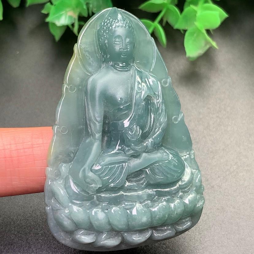 Mặt Phật tổ Như lai xanh phong thủy ngọc cẩm thạch/Ngọc phỉ thúy tự nhiên cao cấp
