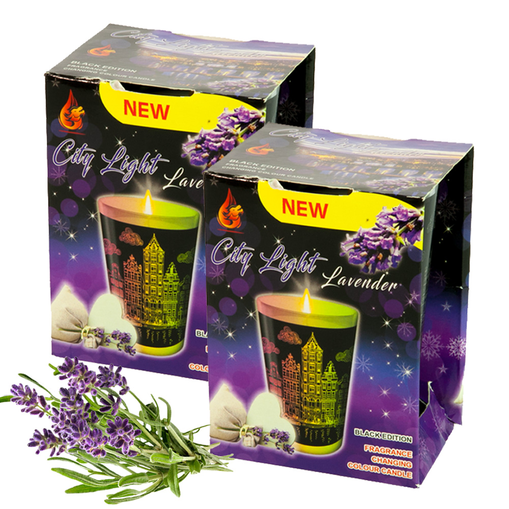 Combo 2 ly nến thơm tinh dầu đổi màu Golden Dragon City Light Lavender 140g - hoa oải hương, nến trang trí, thơm phòng, thư giãn, hỗ trợ khử mùi