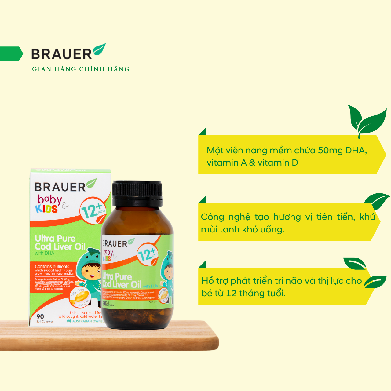Dầu gan cá tuyết siêu tinh khiết kết hợp DHA Brauer cho bé trên 1 tuổi