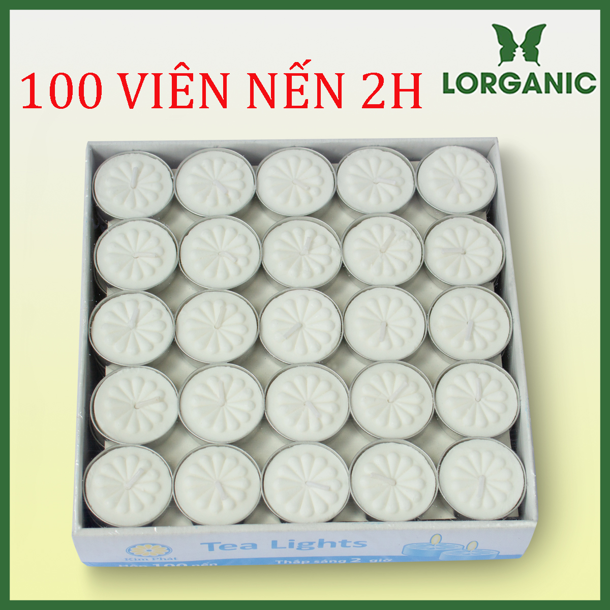 100 Viên Nến Tealight Sáp Cọ 2 giờ Lorganic An Toàn Sức Khỏe, dùng kết hợp với đèn xông và tinh dầu, khử mùi, xua đuổi muỗi và côn trùng hiệu quả, trang trí 