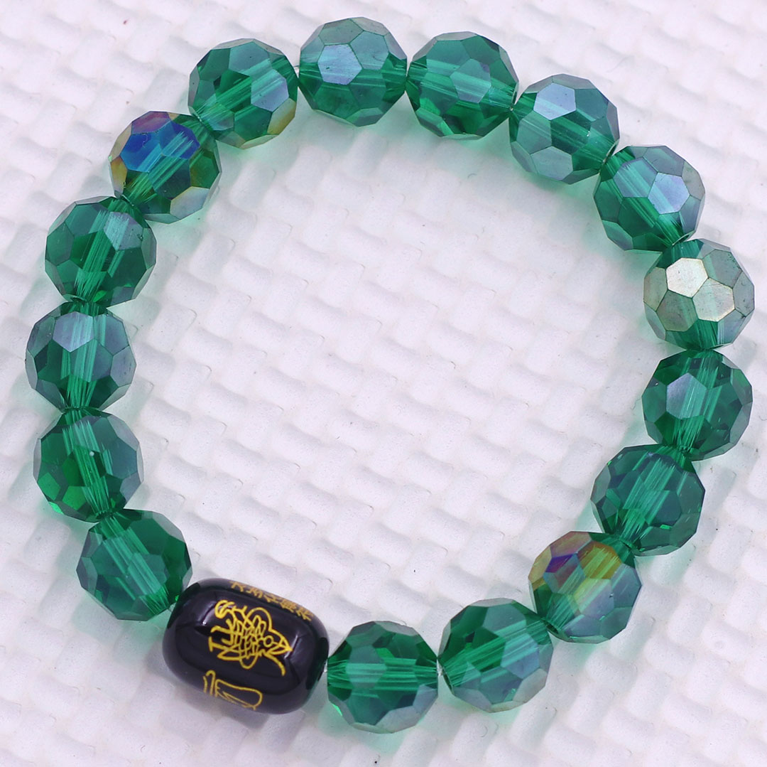 Vòng chuỗi đeo tay pha lê xanh lá đậm cắt giác 10 ly charm giải thái tuế phù, vòng chuỗi phong thủy, giải năm hạn thái tuế