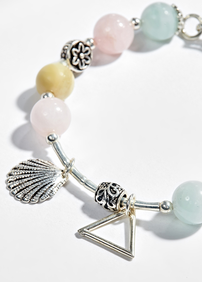 Vòng Tay Đá Beryl Đa Sắc Phối Charm Cỏ 4 Lá Bạc  Ngọc Quý Gemstones