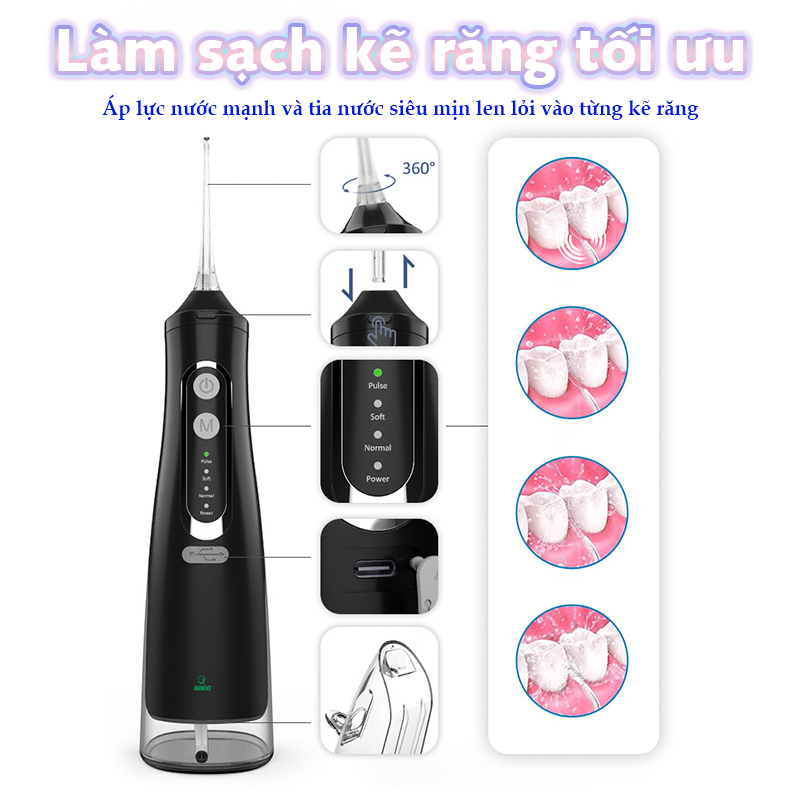 Máy Tăm Nước Cầm Tay Nikio NK-M209 - Dung Tích Lớn 360ml, Hàng Chính Hãng