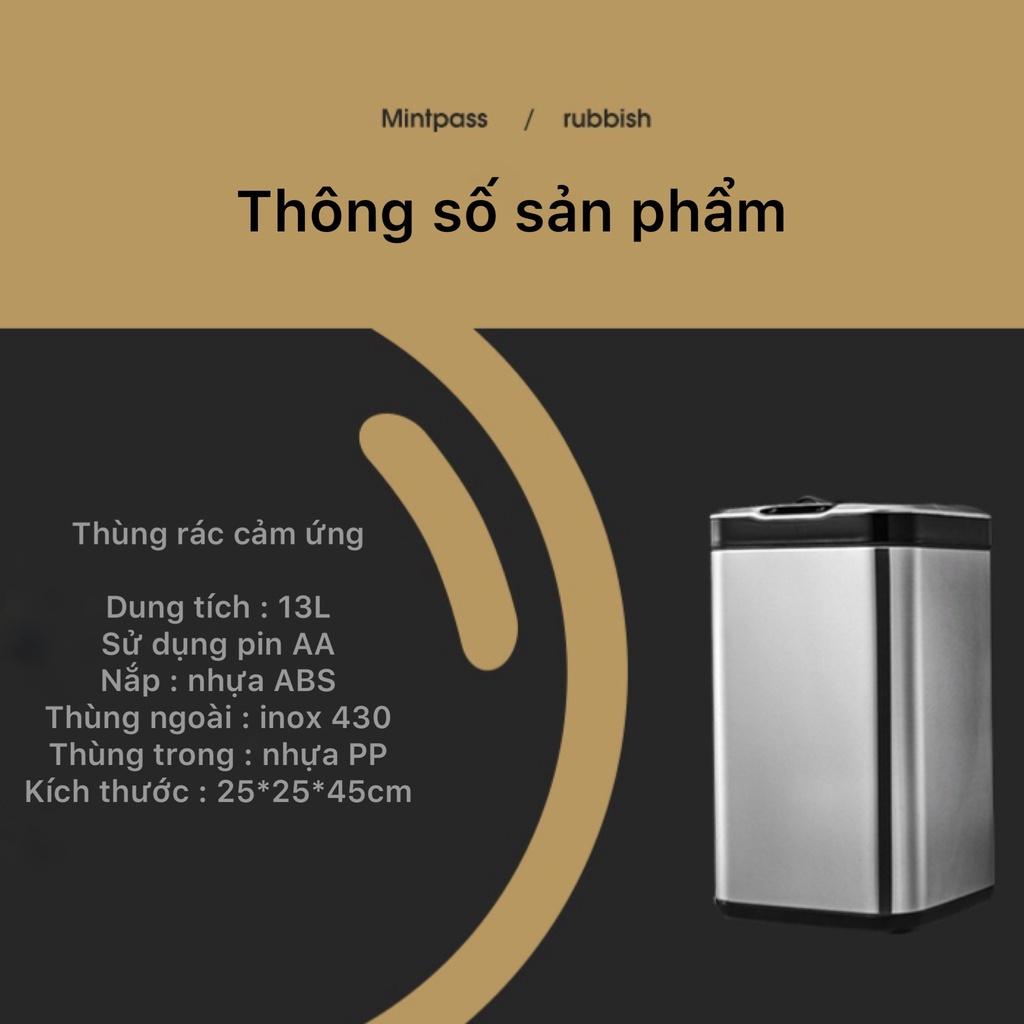 Thùng Rác Cảm Ứng Thông Minh ASSEL Inox 430 Cao Cấp Đóng Mở Nắp Tự Động Phong Cách Hiện Đại - Dung Tích 13L