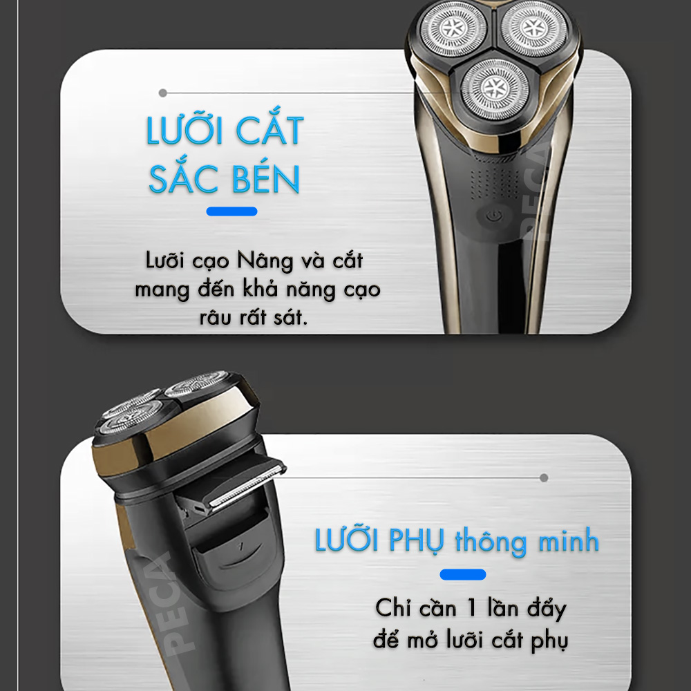 Máy cạo râu 3D lưỡi nổi Kemei KM-833 chống thấm nước IPX7, sạc USB type C có đèn led thông minh, cạo khô và ướt, máy cạo râu - Hàng chính hãng