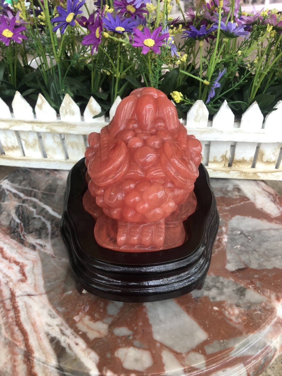 Tượng Cóc Ba Chân, Cóc Ngậm Tiền, Thiềm Thừ phong thủy chiêu tài lộc đá núi lửa Obsidian đỏ - Nặng 1,47 kg