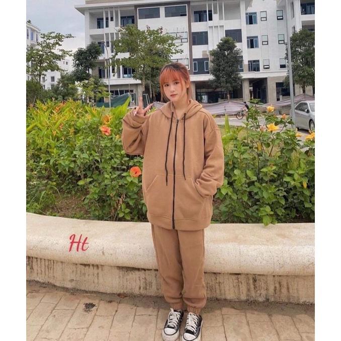 Bộ nỉ cổ khoá Cotton trơn H2B