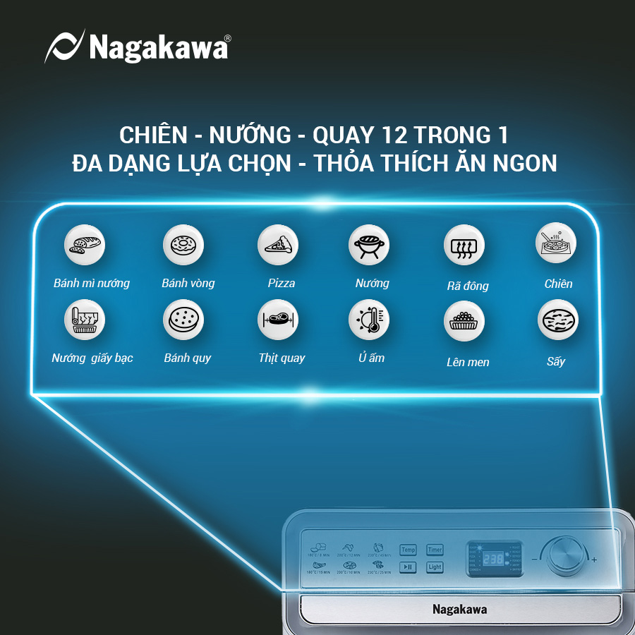 Nồi chiên không dầu cảm ứng Nagakawa NAG3309 (24L) - 12 Chương trình nấu - Công nghệ Rapid Air - Hàng chính hãng