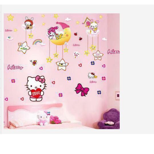 BỘ COMBO DECAL GHÉP ĐÔI TRANG TRÍ - Trăng Vàng kết hợp Hello Kitty