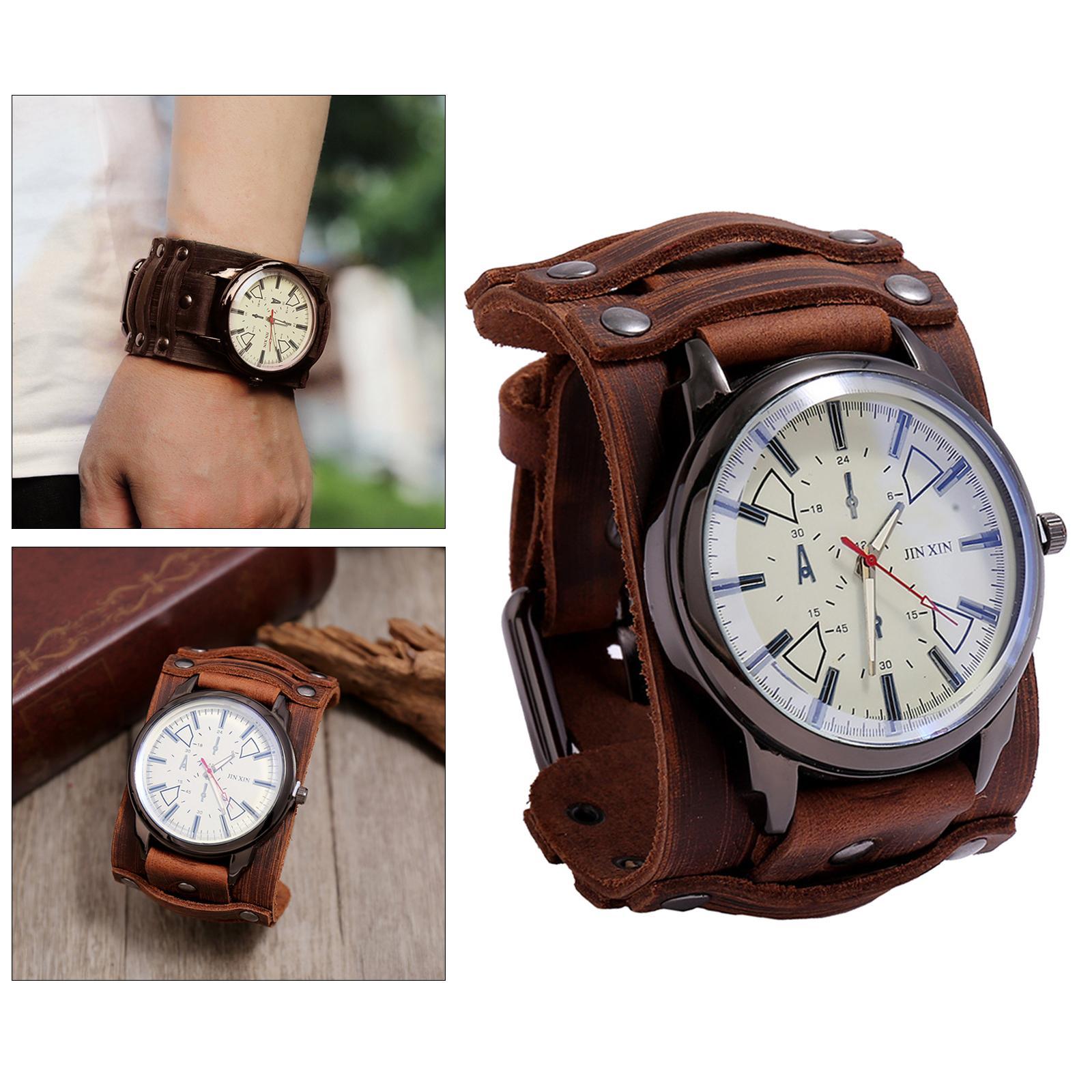 2 Pcs Retro Punk Pointer Watch Leather Wide Belt Strap Adjustable Gifts