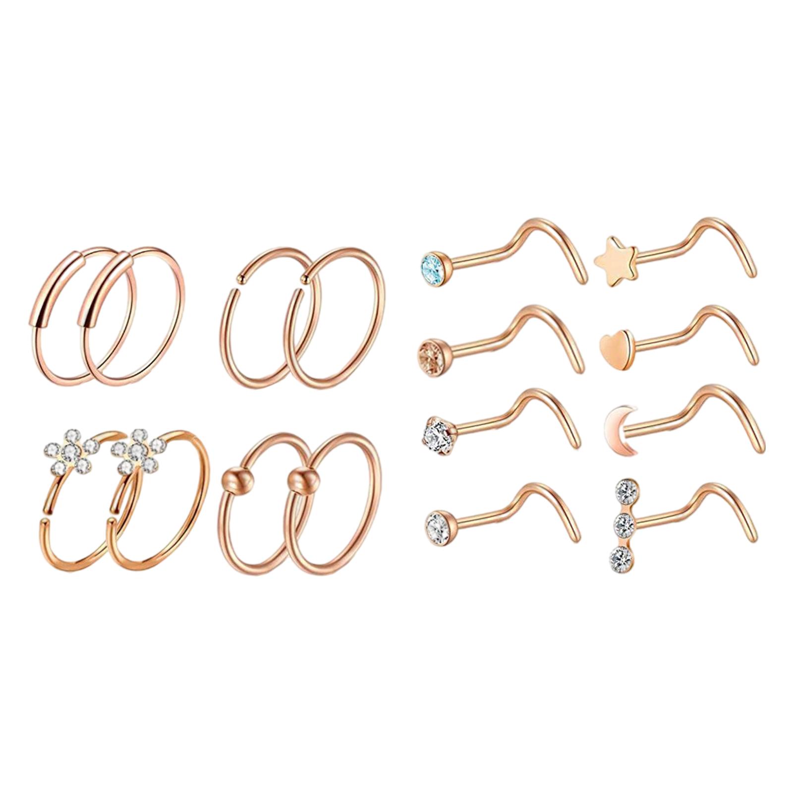 32Pc/Set Stainless Steel Nose Rings Hoop L-Shaped Studs Piercing Jewelry Set