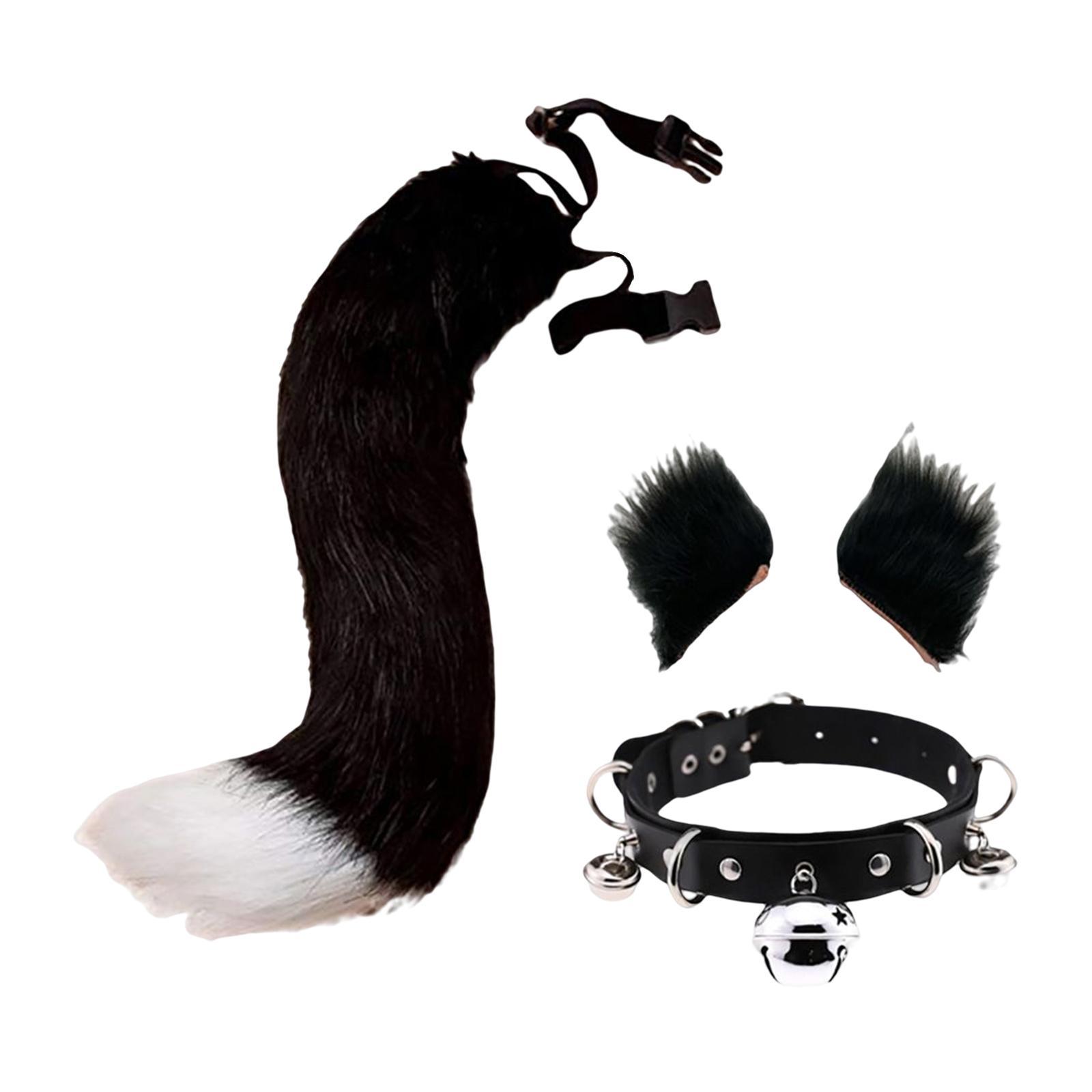 4Pcs Plush Fox Ears and Tail Set Faux Fur Long Tails Party Costume Kits