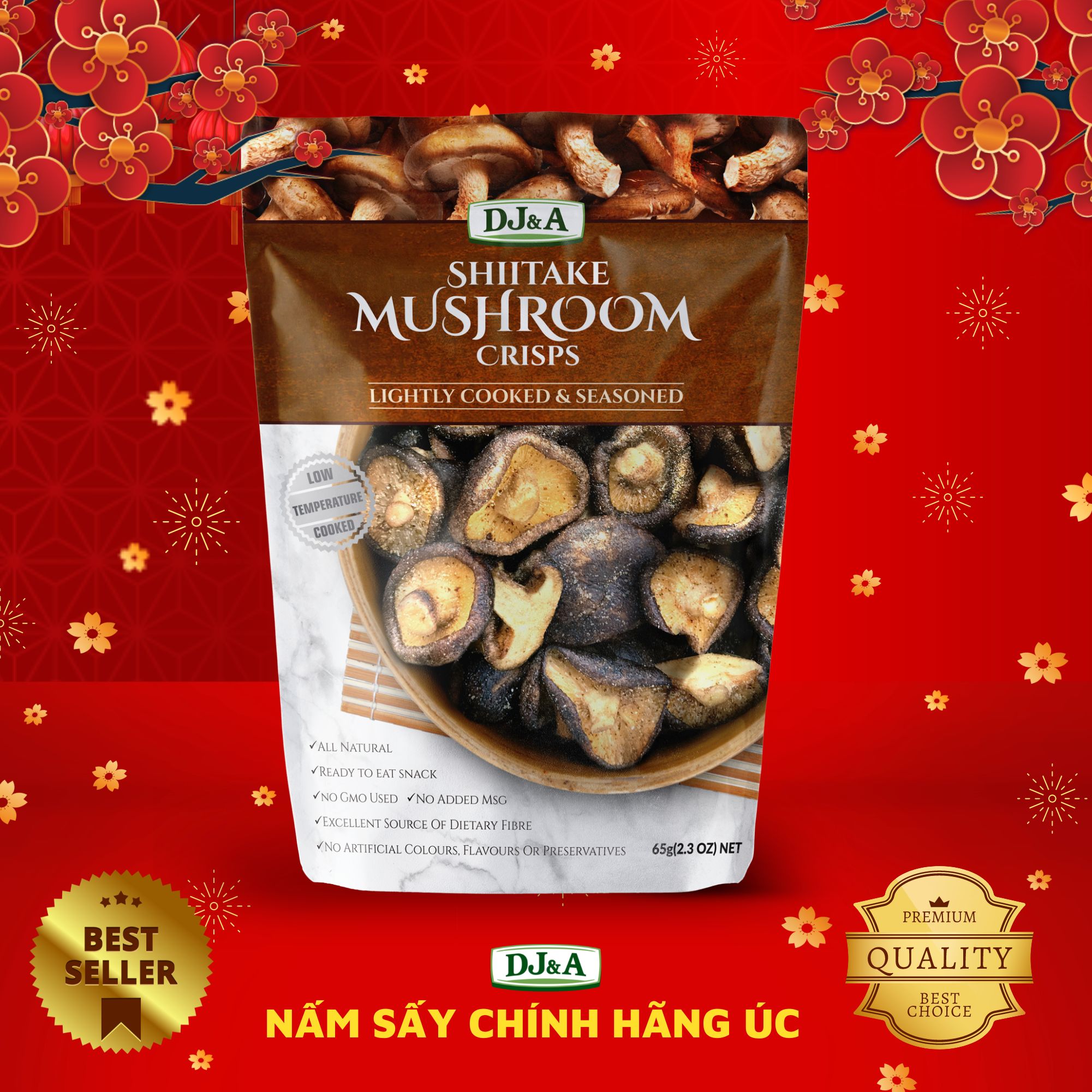 Thùng nấm hương sấy giòn DJ&A 65g - 9 túi